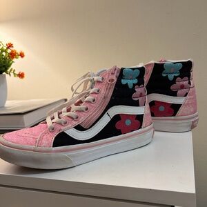 Vans Pink, Black & Teal Floral High-Top Sneakers